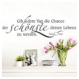 Wandaro Wandtattoo Zitat Gib Jedem Tag die Chance I Schwarz 80 x 27 cm I Flur Diele Wohnzimmer Selbstklebend Aufkleber Wandaufkleber Spruch Wandsticker W3304