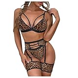 L9WEI Oversize Dessous-Set Reizwäsche Strapsen Set Lingerie Erotische Unterwäsche Sexy Spitze BH und Slip Strumpfband für D