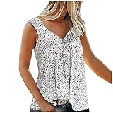 Goosuny Damen T-Shirt Top Sommer V-Ausschnitt Oberteile Basic Shirt Ärmellos Tee Bluse Blume Druck Frauen Freizeit Casual Oberteil Shirt Blumenmuster Lose Tunika Bluse Tops Große Größ