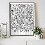 Aishangjia Hannover Nordic City Map Wohnzimmer Dekoration Leinwand Poster Modern Home Art Dekoration Druck Malerei 40x50 cm (15,74x19,68 in) K-1517