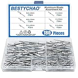 BESTYCHAO 180pcs 6 Größen Aluminium Blindnieten, Pop Nieten Sortiment Kit(Silber)