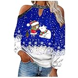 Weihnachten Damen Shirt Langarm v-Ausschnitt roter Pullover ausgefallene t Shirts Damen kalte Schulter Oberteil Rollkragenpullover schwarz Tunika Bluse grau hemdbluse Damen Kurzarm braunes S