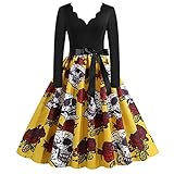 Blingko Kleider Damen Mode Kostüm Kürbis Muster 1950er Jahre Hausfrau Rundhals Langarm Lässigmit Halloween Print Kleid Reißverschluss Party Abendkleid Cosplay Karneval Festival Halloween Kostü