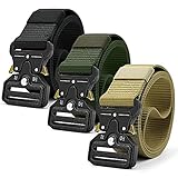 Doopai Taktischer Gürtel, Militär-Stil, Schnellverschluss, Metallschnalle, 3,8 cm, strapazierfähiges Nylon, Riggergürtel für Herren, 15 Schwarz und Grün Beige, 28/42 Taille 125 cm(3 Pack)