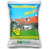tillvex Rasendünger mit 3 Monate Langzeit-Wirkung | Made in Germany | Langzeitdünger 12-5-5 ideal im Frühjahr und Sommer | NPK Rasen Dünger gegen Moos, staubarmes Granulat | Unbedenklich für H