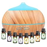 Ätherische Öle Aroma Diffuser Humidifier: 500ml Aroma Öl Set Aromatherapie Duft Vernebler Elektrisch Diffusor mit LED Licht S