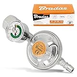 BRADAS® Gasregler Mit Sicherheitsventil & Manometer 37 mBar Camping Propan Butan | 1,5 kg/h Druckminderer Gas Regler Gasdruckregler Druckregler Gasflasche | Füllstandsanzeige Schlauchbruchsicherung