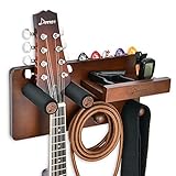 Donner Wandhalterung Gitarre Hölzerner Gitarrenhakenhalter, Gitarrenhalter Wand mit Picks-Halter und 2 Haken für Ukulele Violin und Bass E-Gitarren Akustisches und Gitarrenzubehö