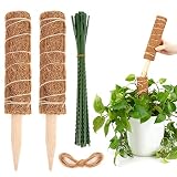 Moosstab 2 Stück Pflanzstab mit 20 Stück Verstellbaren Pflanzenbindern und 5 m Juteschnur Ausziehbarer Moosstange für Haus Garten Pflanzenunterstützung Kokosstab Verlängerung 30CM