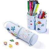 Konvertierbares Federmäppchen mit vertikalem Ständer, mit dekorativen Löchern für Kawaii, personalisierte Anime-Cartoon-Sammlerstücke auf Bleistifttasche, B