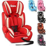 KIDUKU® Kindersitz 9-36 kg (1-12 Jahre) - Autositz ECE R44/04, Gruppe 1/2/3 Autokindersitz Kinderautositz, Rot/Weiß