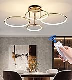 LED Deckenleuchte Wohnzimmer Dimmbar Deckenlampe Hängend Wohnzimmerlampe mit Fernbedienung Modern Ring Design Schlafzimmer Deckenbeleuchtung Esszimmer Büro Kinderzimmer Pendelleuchte (4 Ringe)