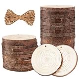 Natürliche Holzscheiben, 30 Stk. 7-8cm Unbehandeltes Holz Kit Naturbelassene Holzkreise Vorgebohrt mit Loch für DIY, Deko, Basteln, Hochzeit, Weihnachten Weihnachtsschmuck zum Basteln, Aufhäng