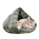 Vejaoo Warm Hundebett Haustierbett Kuschelhöhle Schlafsack für Katzen Kätzchen und Hund XZ001 (S: 50 * 37 * 29cm, Dark Green)