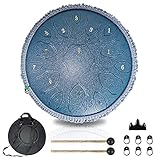 14 Zoll Trommel Schlagzeug Instrument, Hantop 15 Töne Stahlzungen Zungentrommel, Steel Pan Töne Schlaginstrument mit Gepolsterter Reisetasche Trommelstöcken Fingerabdeckung für Yoga M