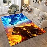 LHGBGBLN EIS und Feuer Tier Wolf Wohnzimmer Schlafzimmer 3D Teppich Korridor Bodenmatte Abstrakt Bodenmatte Anti-Rutsch-M