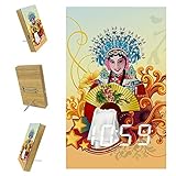 Lichtwecker Tischuhren Peking-Charaktere LED Tischuhr mit Temperaturanzeige,USB Wiederaufladbar Reisewecker mit 3 Alarmen, Schallinduktion Funktion, 12/24H 15.8x9.7x2.3