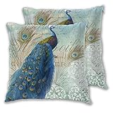 BROWCIN 2 Pack Kissenbezüge Pfau Elegante Tier Edle Wildleben Pfauenfeder Mit Vintage Mandala Quadratische Kissenhüllen für das Wohnzimmer-Sofa, Schlafzimmer 30cm x 30