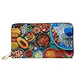 Damen Geldbörse aus echtem Leder, Autobahn in Wüste mit Felsen Leder mit Reißverschluss um die Geldbörse Clutch Reisetasche, Gesunde mexikanische Rezepte, Einheitsgröß