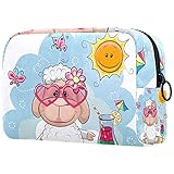 Kosmetiktaschen für Frauen, Schminktaschen Geräumiger Kulturbeutel Reiseaccessoires Geschenke - Cartoon Baby Schaf Schmetterling Tier, Muttertagsgeschenk