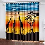 YTSDBB Blickdichte Gardinen Verdunkelungsvorhang Sonnenuntergang abstrakt Giraffe Bäume Vögel B 280 x H 260 cm Thermovorhang Schlafzimmer Lichtundurchlässig stoff Lärmschutzvorhang für Junge Mädchen W