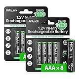 HiQuick AAA Akku, Micro AAA NI-MH 1100mAh, wiederaufladbare AAA Batterien 1,200 Zyklen, geringe Selbstentladung mit Verkaufsverpackung und 8 Stück akk