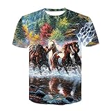 RKWEI Herren T-Shirt 3D Pferde-Druck Frauen Kurzarm Tops Bluse Tee Persönlichkeit Neuheit Casual Sommer Quick Dry Jungen und M