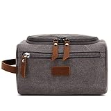 LAPLBEKE Kulturbeutel, Kulturtasche zum Aufhängen für Damen, Herren, Große Kosmetiktasche, Leinwan Waschtasche, Canvas Leder Waschbeutel G