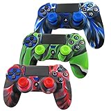 Pandaren® Silikon hülle skin für PS4 controller x 3 + thumb grip aufsätze x 6 (Tarnung rot blau grün)