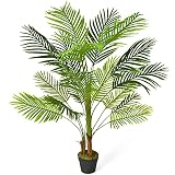 COSTWAY Kunstbaum Phoenix Palme, Tropische Kunstpflanze mit realistischem Design, künstliche Pflanze mit Kunststoff-Topf, Zimmerpalme für Büro Haus Wohnzimmer Geschäft (130CM)