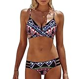 Kobay Frauen Böhmen Push-Up gepolsterte BH Beach Bikini Set Badeanzug Bademode (M, Rot)