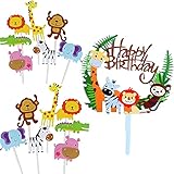 Cake Toppers Zoo,Kuchendeko Tiere,Geburtstag Tortendeko Junge, Tortendeko Tiere,Kuchen deko Junge,Tier Kuchendeckel Topper,Muffin deko Geburtstag,Happy Birthday Tiere,für Kinder Junge M