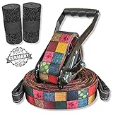 BUZZARD Patchwork 15m - Slackline-Set mit Baumschutz 120 cm - Made in Germany