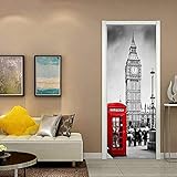 SFFLILY 3D Kreative Türaufkleber Londoner Stadtstraße 95X215Cm Selbstklebend Art Decals Wandaufkleber Pvc Fototapete Wasserdichte Türtapete Poster Wohnzimmer Küche Schlafzimmer Dek
