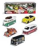 Majorette 212057615 Volkswagen Originals 5er-Geschenkset, Spielzeugautos mit Freilauf aus Metall, zu öffnende Teile, 7,5