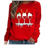 MOKBAY Damen Weihnachtsmütze Print Rundhalsausschnitt Langarm Pullover T-Shirt Top Pullover Damen of The Hoodie Damen Fleece Pullover Oversize Baumwolle Hoodie Pullover Damen Lang W