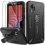 ivoler Hülle für Samsung Galaxy Xcover 5 mit Ständer und 2 Stück Panzerglas Schutzfolie, Militärischer Schutz Stoßfest Handyhülle Anti-Kratzer Schutzhülle Case Cover, Schw