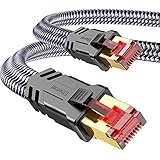 Cat 8 Netzwerkkabel 5m, Snowkids 40Gbps LAN Kabel Hochgeschwindigkeits 2000MHz S/FTP Ethernet Kabel POE Gigabit RJ45 Nylon geflochtener Vergoldeter Patchkabel für PS5/4 Router Modem TV Switch Laptop