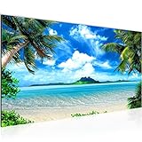 Wandbilder Strand Palmen 1 Teilig Modern Vlies Leinwand Wohnzimmer Flur Meer Blau Beige 603312