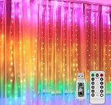 XVZ LED Lichterkette Lichtervorhang, 3m x 3m 300 LEDs USB Lichterkettenvorhang, 8 Modi mit Fernbedienung Timer, IP65 Wasserdicht für Innenbeleuchtung Party Balkon Weihnachten Deko (Mehrfarbig)
