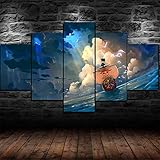 GIRDSS Kunstdrucke Moderne Druck Malerei Hintergrund Dekoration Modulare 5 Teiliges Wandbild Anime One Piece The Thousand Sunny Poster Wandkunst Leinwand Creative Geschenk Kunstwerk 200X100