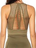 Seasum Sport-BH für Damen, nahtlos, stoßfest, für Yoga, Training, Fitness, Sportkleidung, Racerback, gepolstertes Shirt - Grü