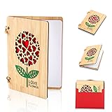 Karte Aus Holz Liebe, Karte Aus Bambus, Hochzeitskarten Jahrestag Karten für Sie, Handgemachte Valentinstagskarten Können Beschrieben Werden, Herz Karte Kommt mit Bindfaden, Papier und Umschläg