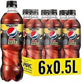 Pepsi Max Lemon, Das zuckerfreie Erfrischungsgetränk von Pepsi ohne Kalorien, Koffeinhaltige Cola in der Flasche mit Zitronengeschmack EINWEG (6 x 0,5l)