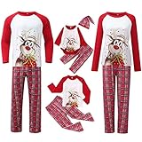 Schlafanzug Damen Lang für Männer Frauen Kind Baby Weihnachts Rentier-Elch Kostüme Weihnachtspullover Schlafshirt Pyjama Set Hausanzug Nachthemd O