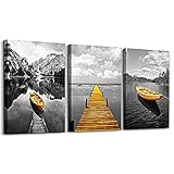 Moderne Seaview Golden Yellow Boat Küstenmeer Landschaft 3 Satz Wandmalerei Leinwand Wandkunst Schwarz Und Weiß Für Wohnzimmer Schlafzimmer Wandbild Wand Decor 35 * 50 cm * 3