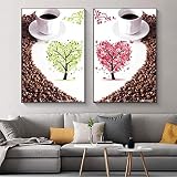 YL–wall art Moderne Malerei 2 Stück 20x30cm Kein Rahmen Moderne Drucke Kaffeebohne Herz Malerei Nordic Wandkunst Bild Restaurant Dekoration Cafe Dek
