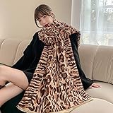 Fuduoduo Damen Winter Schal Kariert,Damen Herbst und Winter Langer Schal mit Leopardenmuster,Braun,180-65cm,Schal Damen W