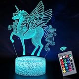 Mamowla 3D-Illusionslampe, Einhorn-Nachtlichter für Kinder mit Fernbedienung, 16 Farbwechsel, 3D-Lampe, Touch-Steuerung, 4 Blitz-Modi, Tisch-Schreibtischlampe für Geburtstag, Weihnachtsdek