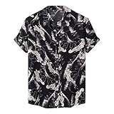 Fishoney Kurzarm-Shirts für Herren, Umlegekragen, Button-Down-Strickjacke, Sommer, lässig, Outdoor, Strand, Revers-Tops, Herren, Blumenmuster, Vintage, atmungsaktiv, schnell trocknend, A1-schwarz, L